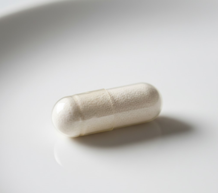 This image visually represents a magnesium glycinate capsule, highlighting its physical form.