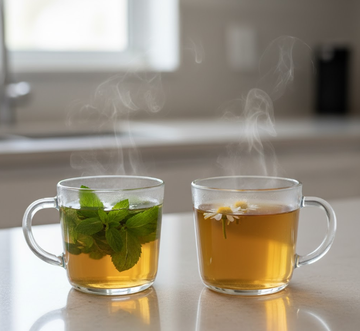 Experience the calming effects of peppermint and chamomile teas.