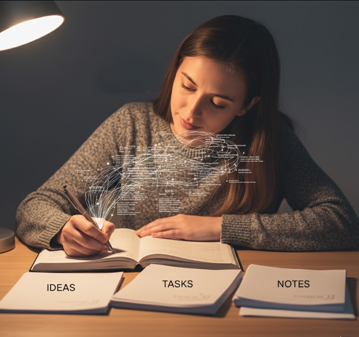 An image depicting the overwhelming feeling of mental clutter and difficulty focusing, illustrating the core problem addressed by a brain dump routine.