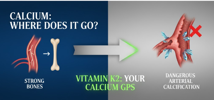 An image illustrating arterial calcification, highlighting the contrast between healthy and stiffened blood vessels.