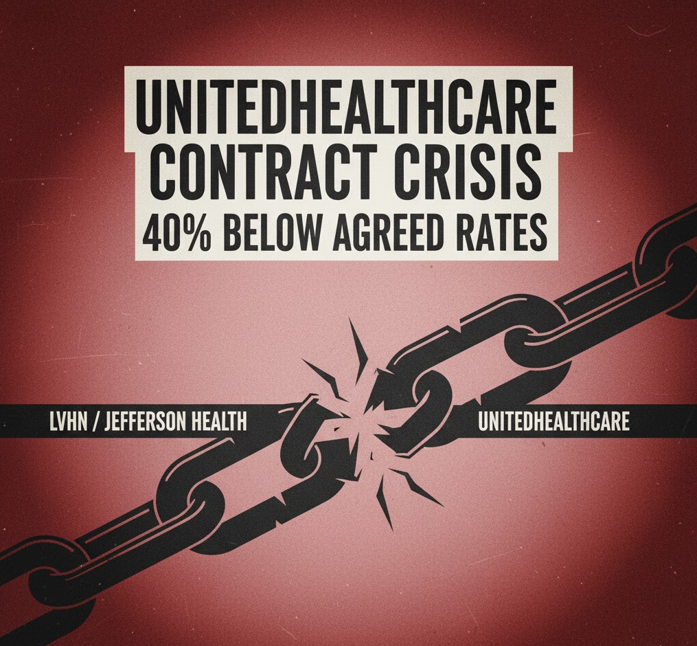 UnitedHealthcare, Contract Crisis, Reimbursement Rates, 40% Below, LVHN, Jefferson Health, Healthcare, Insurance, Dispute, Financial, Broken Agreement
