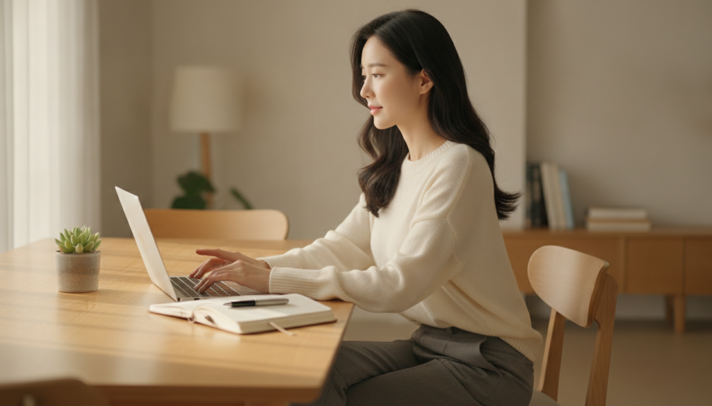 직장인의 지속 가능한 글쓰기를 위해 일상의 소소한 경험을 기록하는 모습
