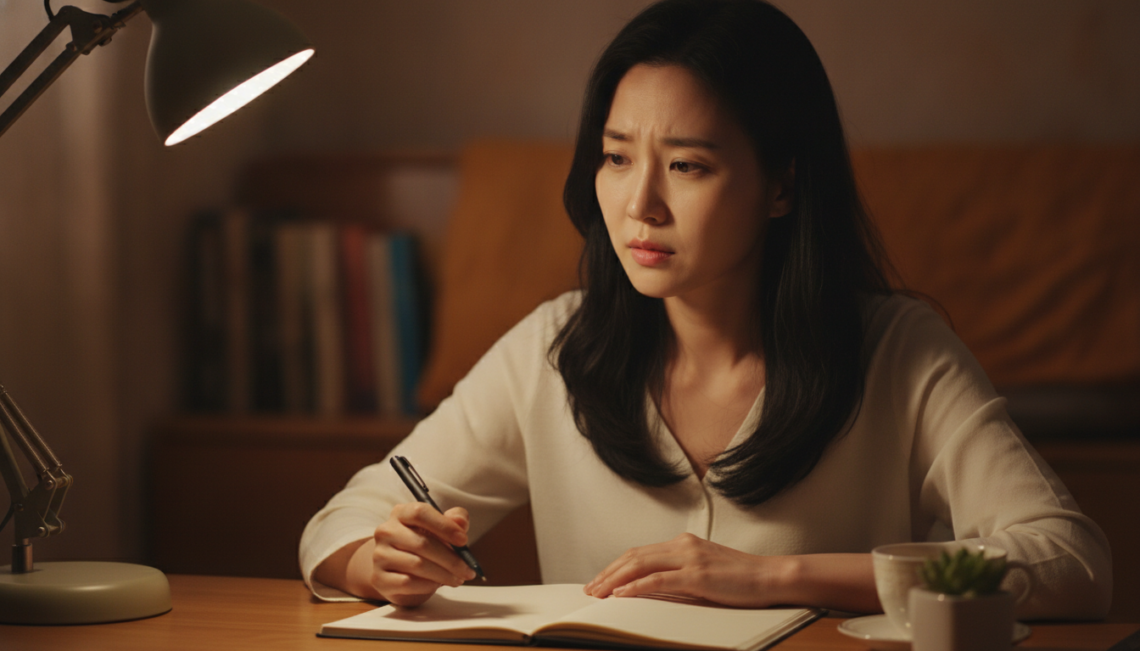모니터의 빈 화면과 깜빡이는 커서 앞에서 글쓰기 막막해하는 모습