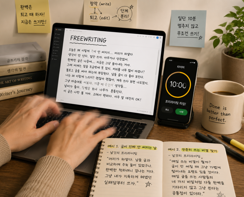 글이 안 써질 때 스마트폰 타이머를 맞추고 손을 멈추지 않는 프리라이팅 메모 작성법.