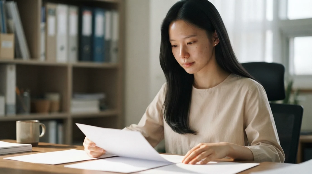 사무실에서 서류를 확인하는 저연차 공무원과 2027년 공무원 월급