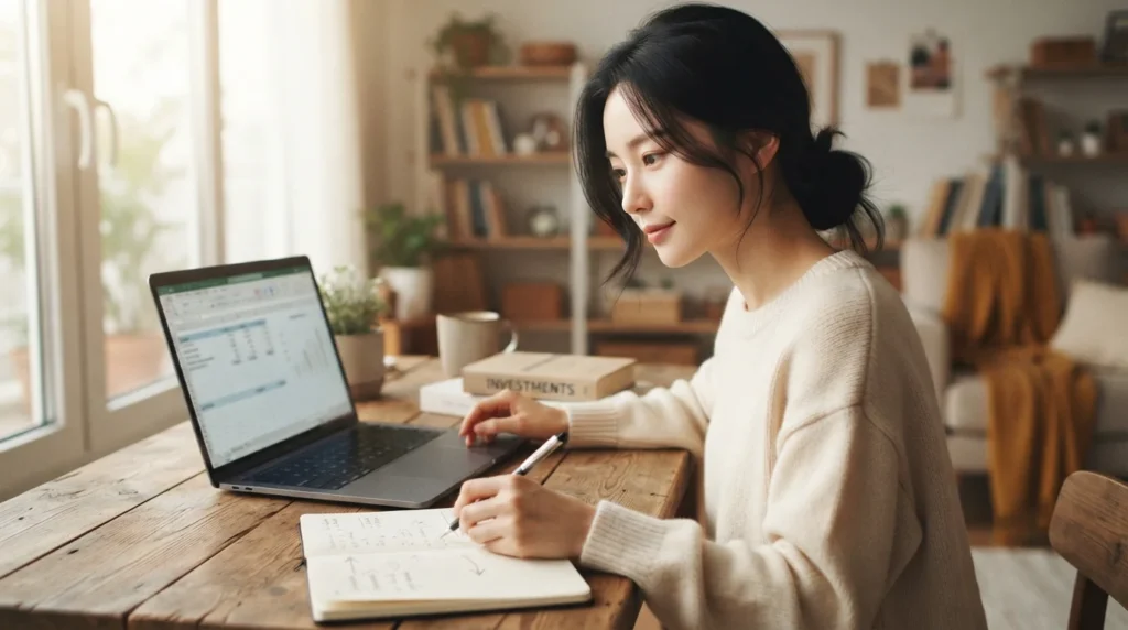 노트북을 보며 필기하는 여성과 레버리지 ETF 사는법 공부