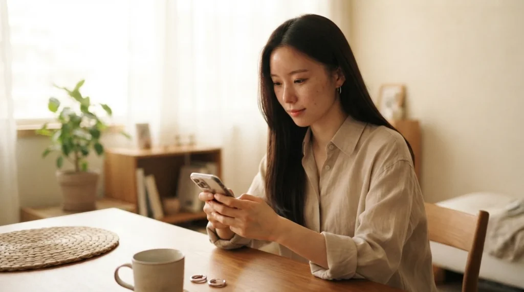 스마트폰으로 권리락 주가 하락 이유와 무상증자 공시를 확인하는 여성
