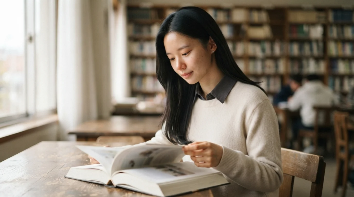 도서관에서 책을 펼쳐보는 여학생, 취업후 상환 일반상환 비교 분석