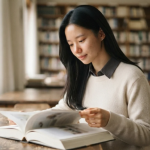 도서관에서 책을 펼쳐보는 여학생, 취업후 상환 일반상환 비교 분석
