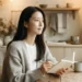 창가 테이블에서 수첩을 들고 개인사업자 부가세 셀프 신고 과세 유형을 고민하는 여성