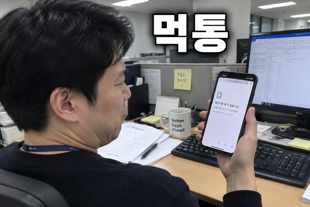 사무실 책상에서 스마트폰 화면을 보며 곤란한 표정을 짓는 남성
