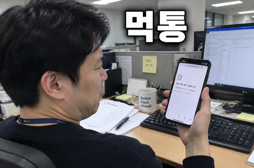 사무실 책상에서 스마트폰 화면을 보며 곤란한 표정을 짓는 남성
