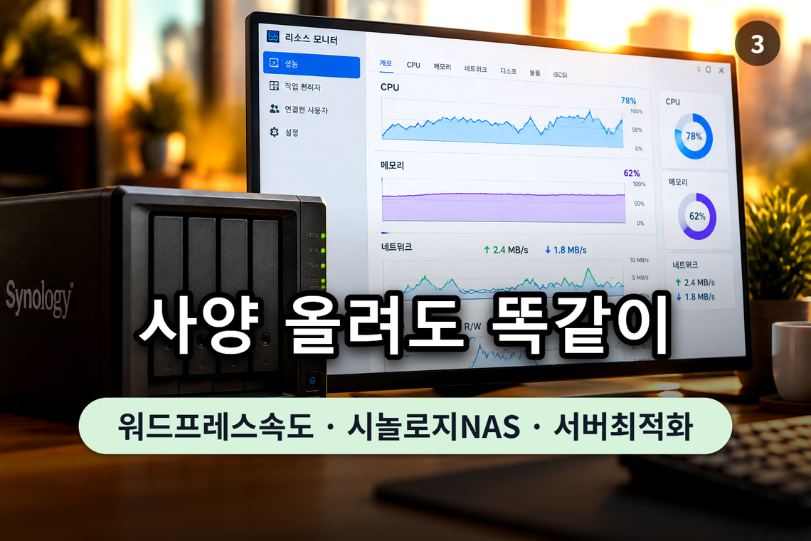 시놀로지 NAS 시스템 리소스 모니터 화면