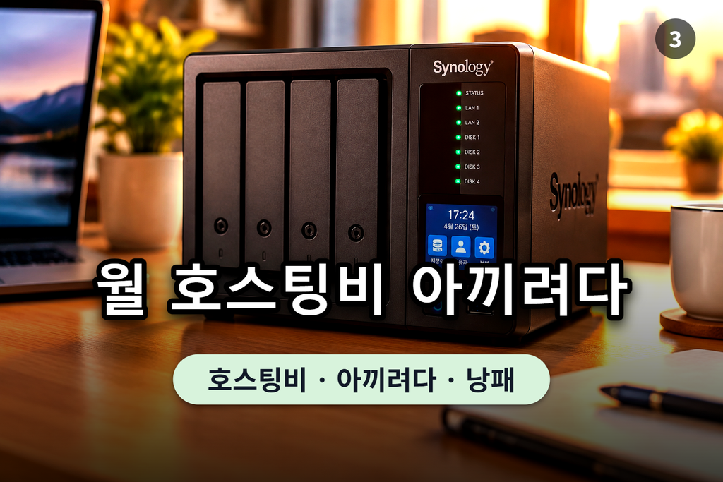 시놀로지 NAS 기기 전면과 패널 화면