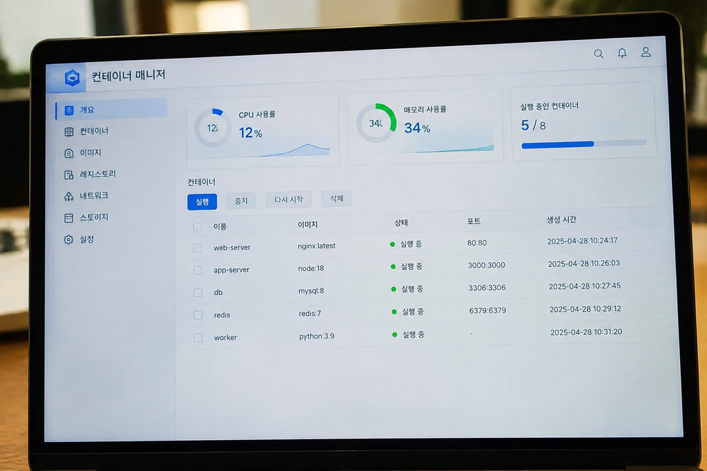 컨테이너 매니저 설정 화면 캡처