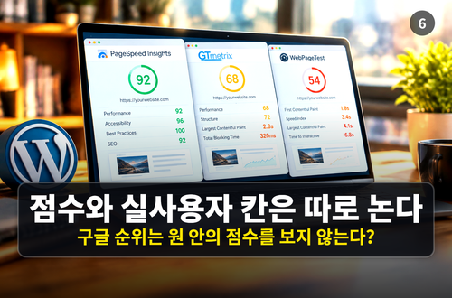 한 사이트 주소를 PageSpeed Insights, GTmetrix, WebPageTest에 각각 넣어 점수가 서로 다르게 나온 세 결과 화면
