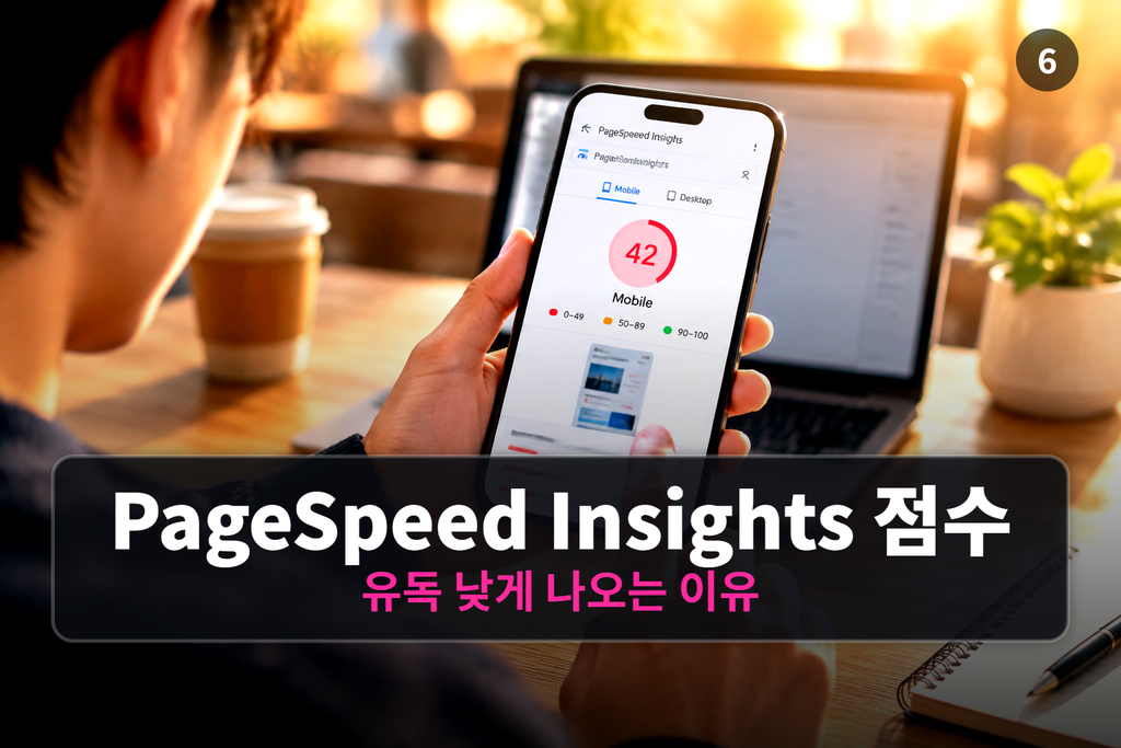 PageSpeed Insights 결과에서 모바일 점수만 빨갛게 낮게 뜬 화면