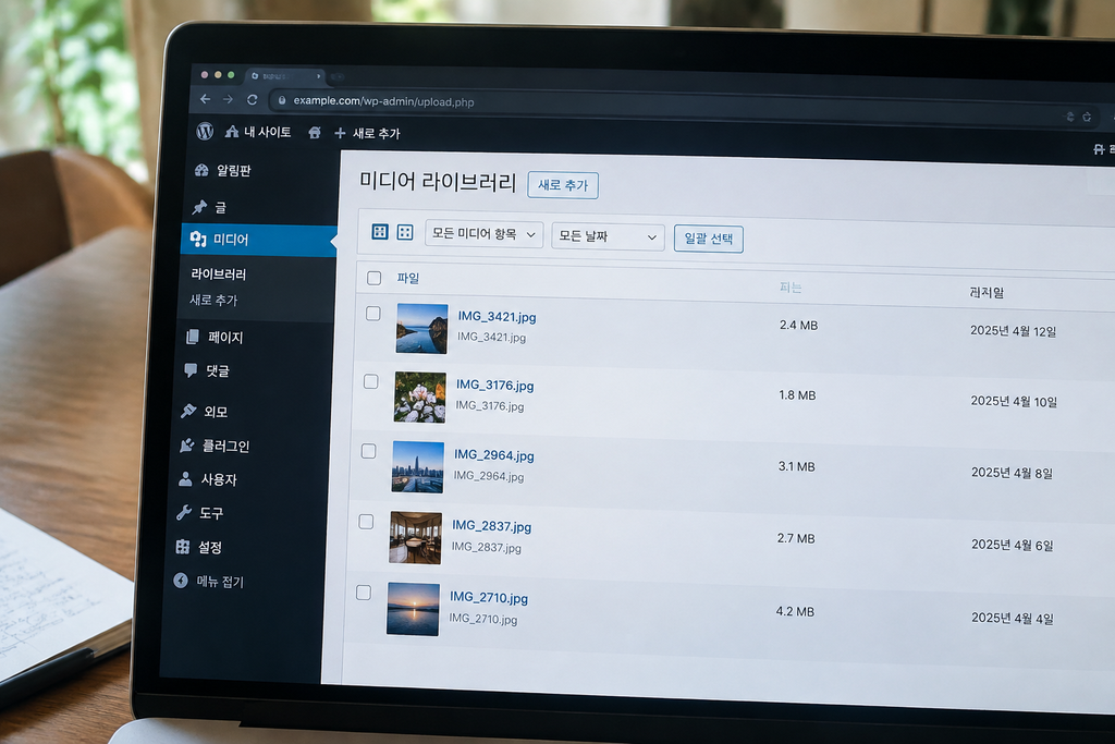 미디어 라이브러리에 올라간 사진 파일들의 용량 목록