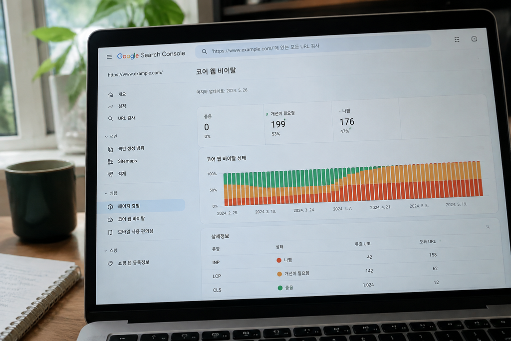 Search Console의 핵심 웹 지표 보고서 화면