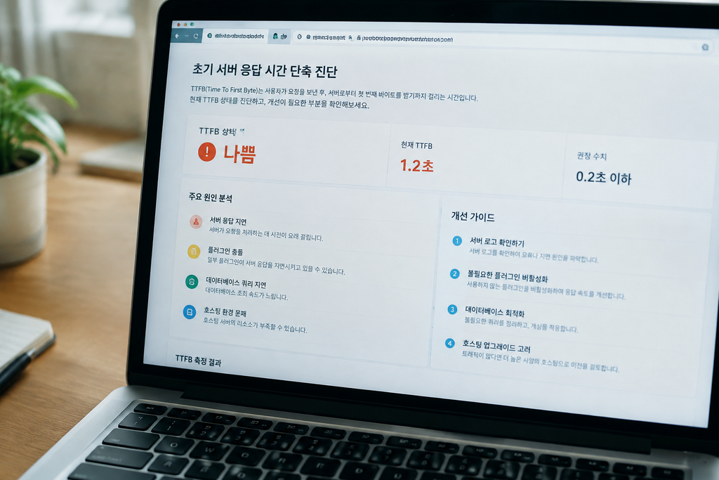 초기 서버 응답 시간 단축 진단 문구가 표시된 화면