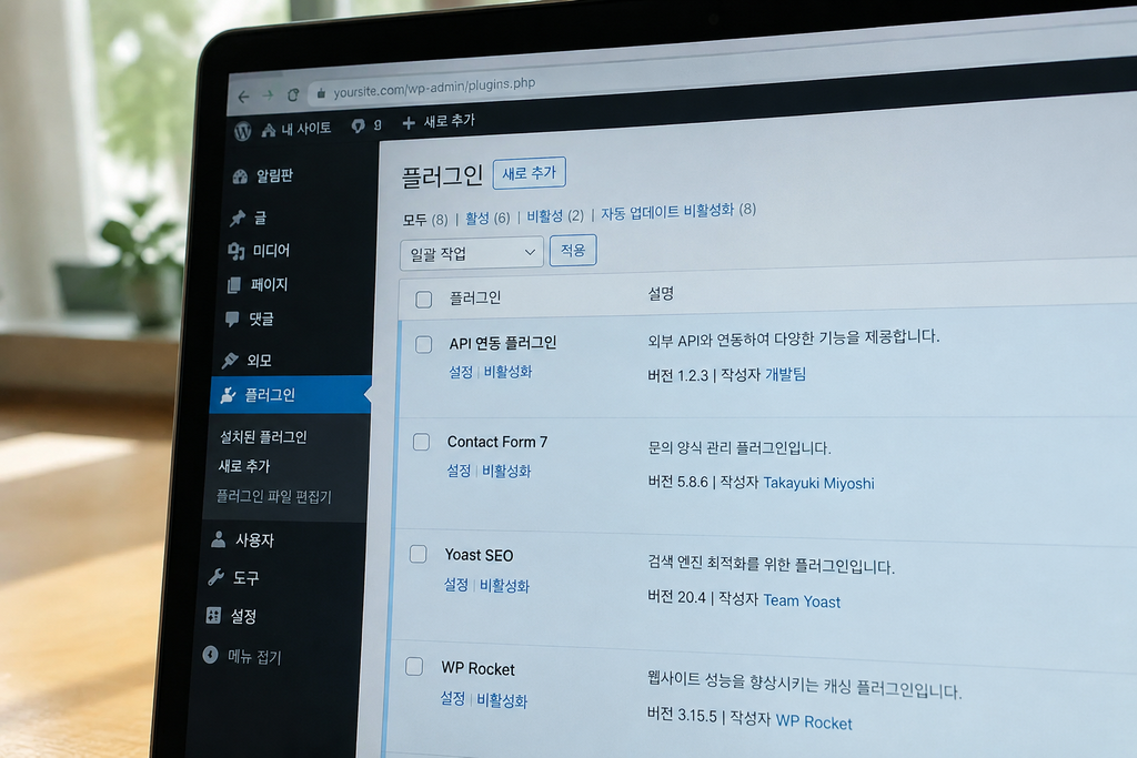 플러그인 목록에서 외부 API 연동 항목을 살펴보는 화면