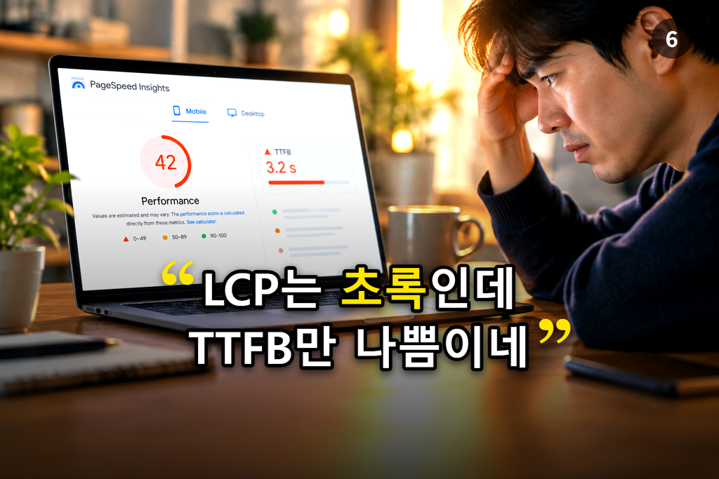 PageSpeed Insights 결과 화면의 TTFB 나쁨 표시