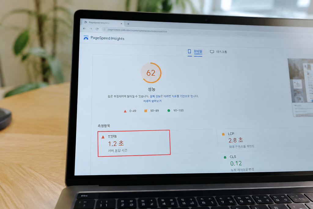 PageSpeed Insights 결과의 TTFB, 서버 응답 시간 항목