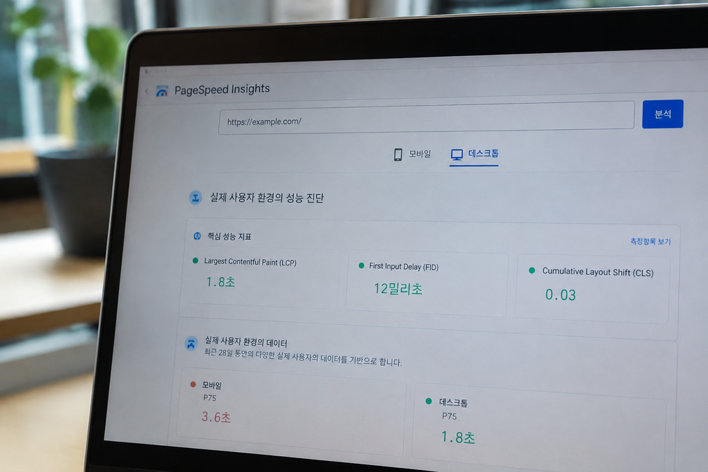 PageSpeed Insights 결과 화면 하단의 필드 데이터, p75 표시 부분