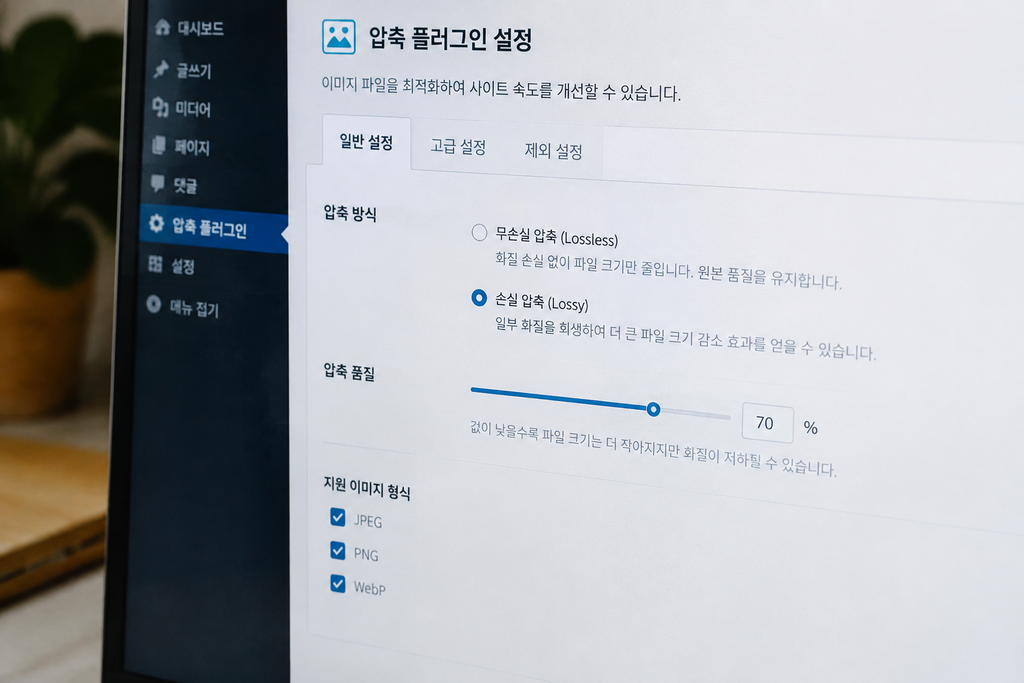 압축 플러그인 설정 화면에서 손실 압축 옵션을 켜는 모습