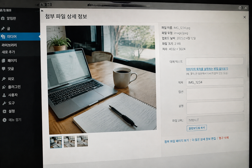 미디어 라이브러리에서 이미지 1개를 클릭해 연 상세 정보 화면